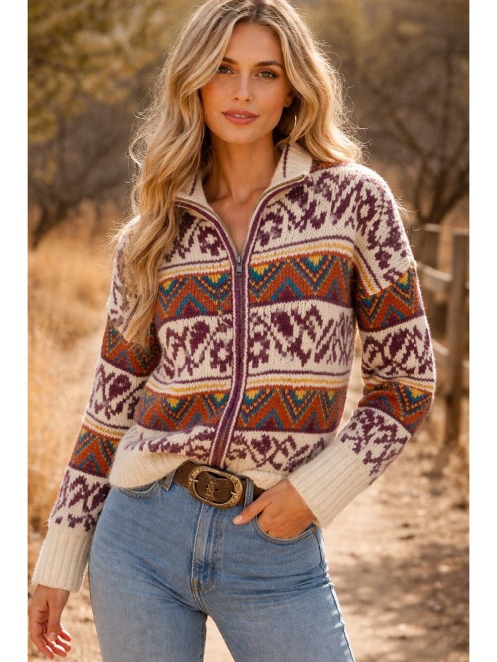 Sloan Rouge Long Sleeve Zipper Sweater Size S Western Aztec Bohemian Cowgirl